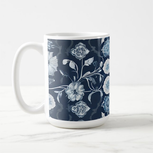 Elegant Mugg Modern Blommigt Art i vitt och blått (Vänster)