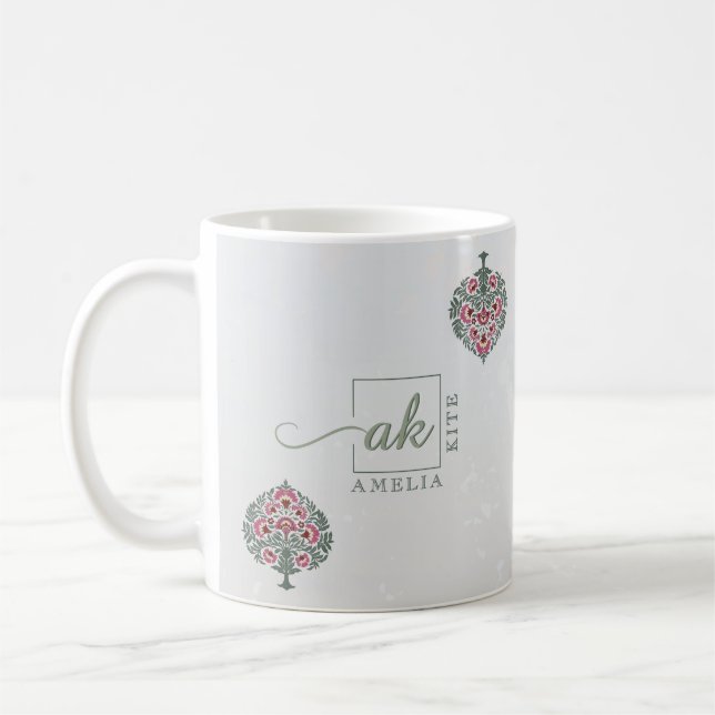 Elegant Mughal Blommigt Wedding Favor Coffee Mugg (Vänster)