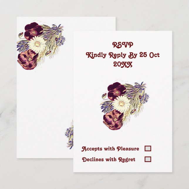 Elegant Mullbär Rustik Blommig Bröllops RSVP (Fram/baksida)