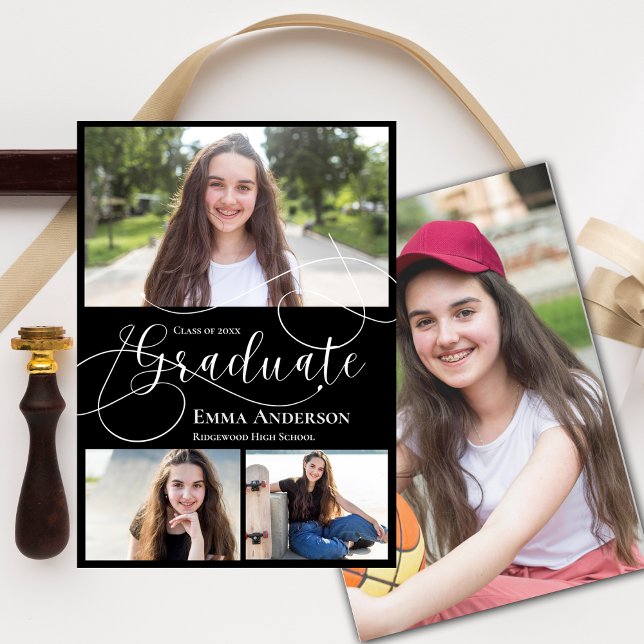 Elegant Multi Photo 2025 Studenten-meddelande Inbjudningar (Multi Photo 2025 Elegant Graduation Announcement)