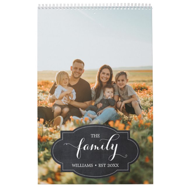 Elegant Multi Photo Anpassningsbar Script Family M Kalender (Omslag)