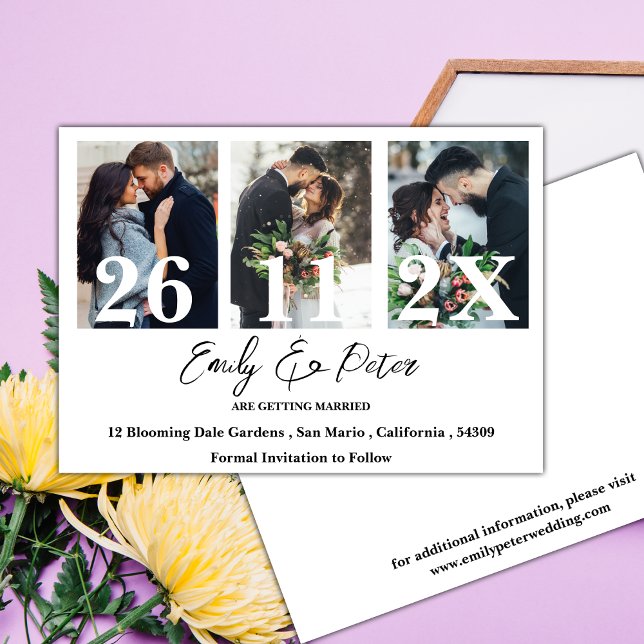 Elegant Multi Photo Bröllop spara datum Datumet (Elegant Multi Photo Wedding Save the Date Invitation)