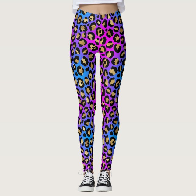 Elegant Multifärgad Neon Leopard Animal Print Leggings (Framsida)