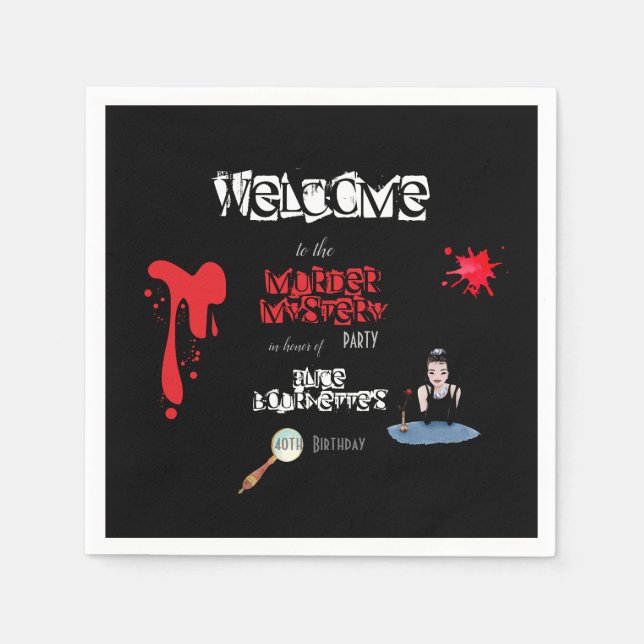 Elegant Murder Mystoppmiddag party lustig Pappersservett (Framsidan)