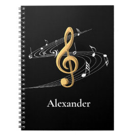 Elegant Music Guld Treble Clef Personlig Black Anteckningsbok