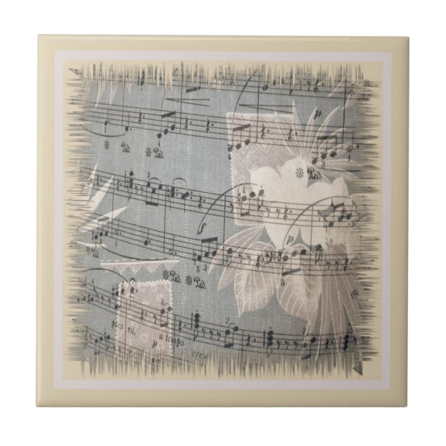 Elegant Music Notes In Blue And Beige Kakelplatta (Framsidan)