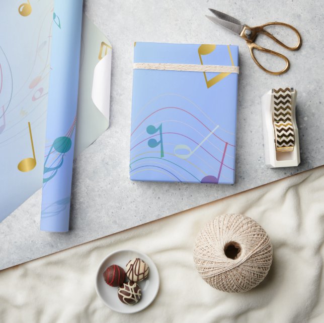Elegant  Music Notes In Blue Gradient  Presentpapper (Hantverk)