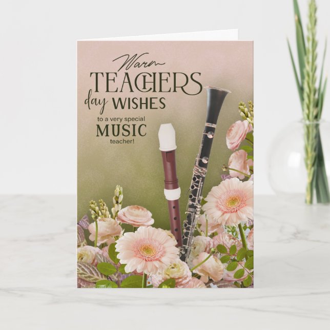 Elegant Music Teacher’s Day Floral Card Kort (Framsida)