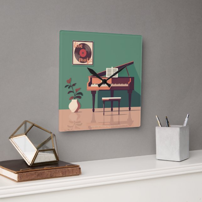 Elegant Music Wall Clock Fyrkantig Klocka (Kontor)