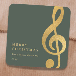 Elegant Musical Gold Treble Clef Merry Christmas Fyrkantigt Klistermärke