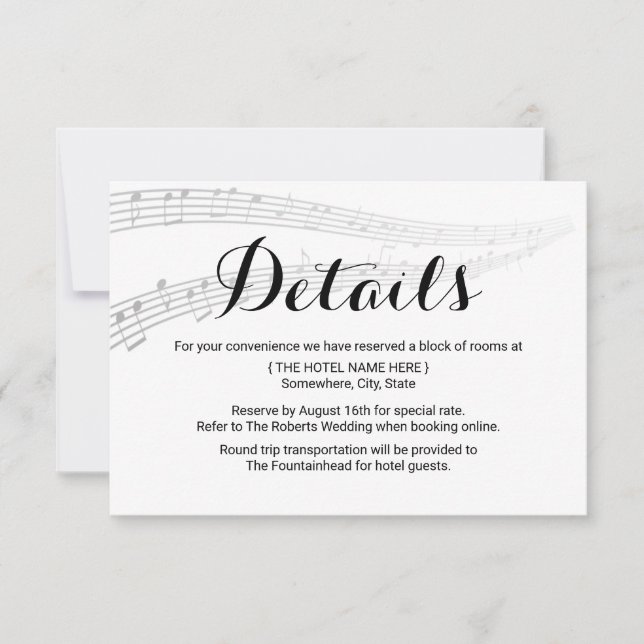 Elegant Musik Bröllop Detaljer Boende Inbjudningar (Framsida)