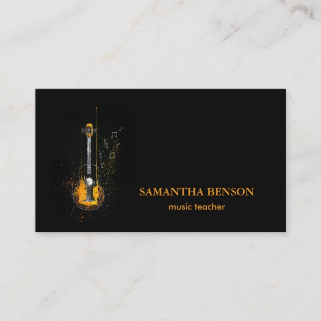 Elegant Musiker Namnkort med Musikalisk Gitarr (Framsida)