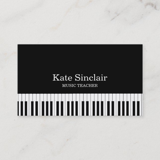 Elegant Musiklärare Pianotangent Musik Visitkort (Framsida)