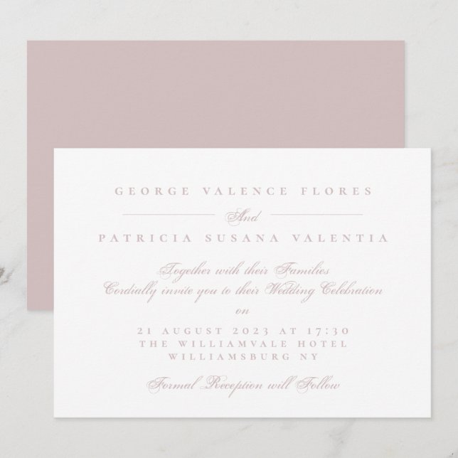 Elegant Musk Rosa Formell Kalligrafi Bröllop Inbjudningar (Fram/baksida)