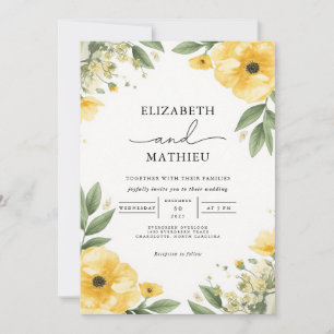 Elegant Mustard Gult Blommigt Garden Wedding Inbjudningar