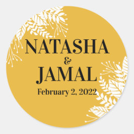 Elegant Mustard Gult Löv Bröllop Runt Klistermärke