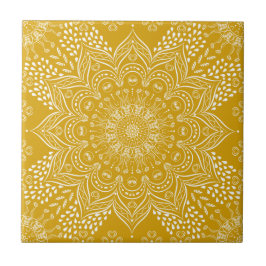 Elegant Mustard Gult Mandala Kakelplatta