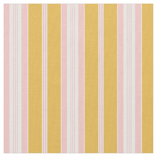 Elegant Mustard Gult Rosa Fransk Ticking Rand Tyg (Närbild)