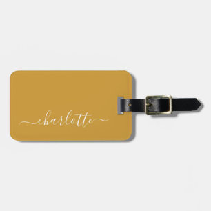 Elegant Mustard Gult Script Personlig Namn Bagagebricka