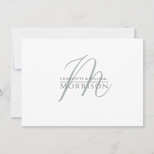 Elegant Mute Blue Black Monogram Par Anteckningskort (Framsida)