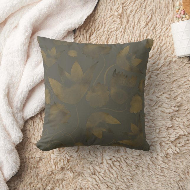 Elegant Muted Gold and Gray Floral Kudde (Filt)