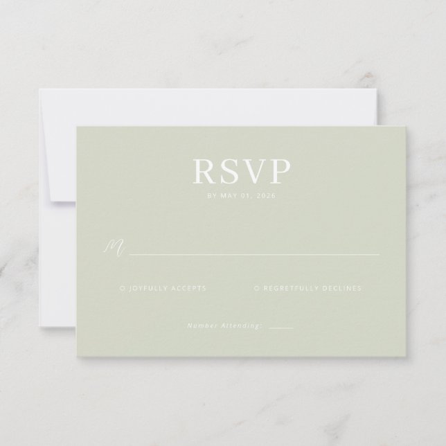 Elegant Muted Green RSVP Card OSA Kort (Framsida)