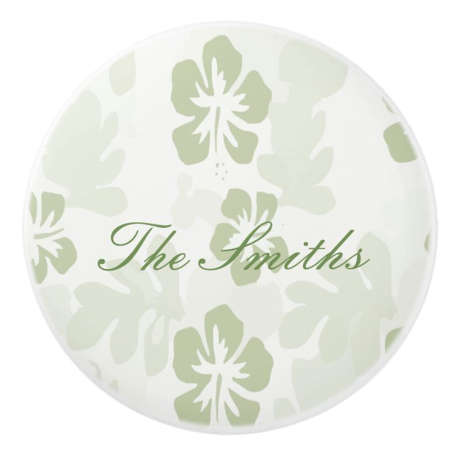 Elegant Muted Sage Hibiscus Mönster Knopp (Framsidan)