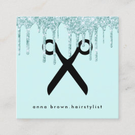 Elegant mynta grönt glitter drops frisstylist fyrkantigt visitkort