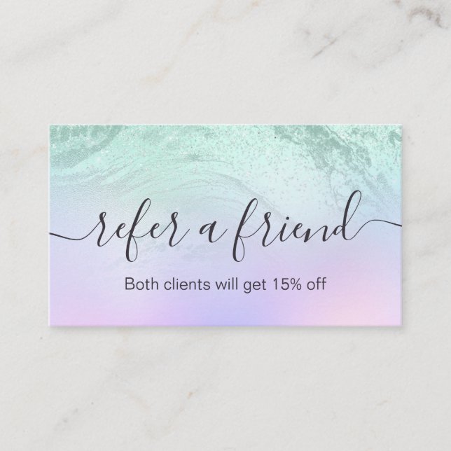 Elegant mynta grönt glitter marble makeup artist rabattkort (Framsida)