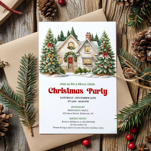 Elegant mysig julhusinbjudan i akvarell inbjudningar (Elegant Cozy Christmas house invitation watercolor)
