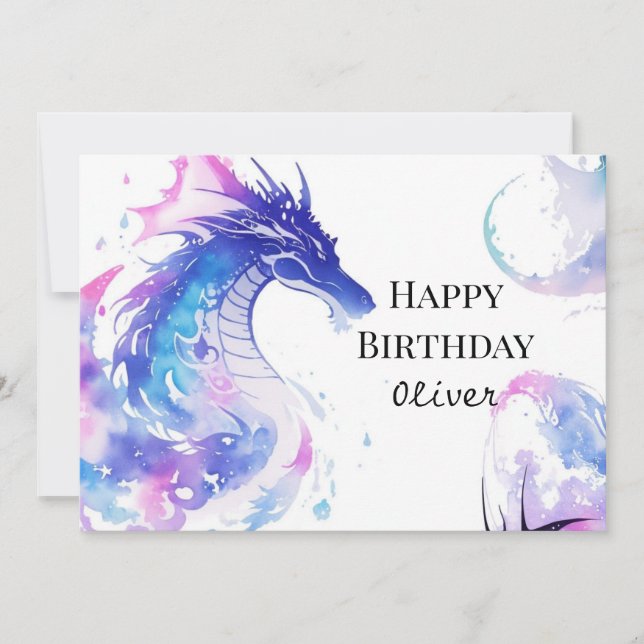 Elegant Mystical Dragon Birthday Kort (Framsida)