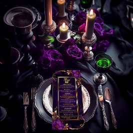 Elegant Mystical Gothic Lila och Guld Bröllop Meny