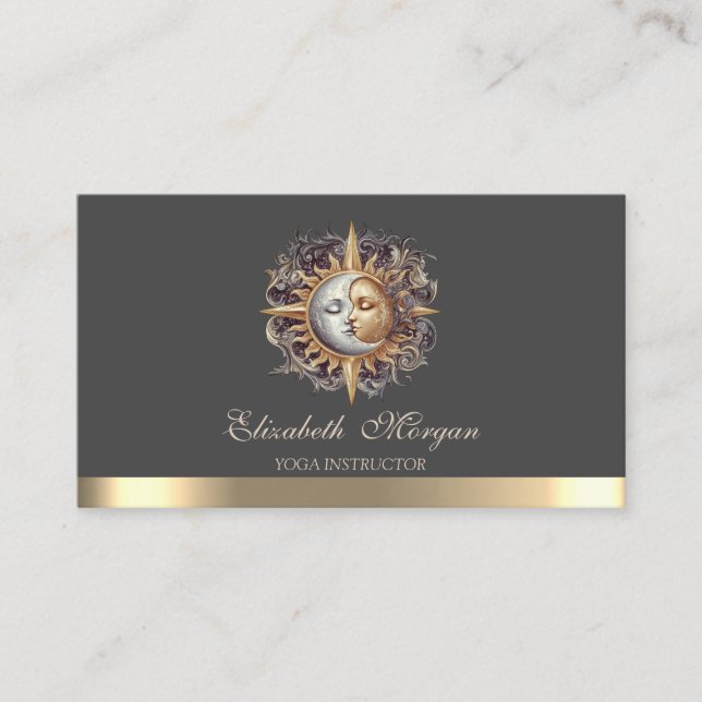 Elegant Mystical Moon Sun Gold Yoga Instructor  Visitkort (Framsida)