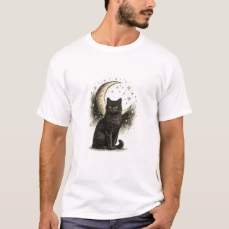 Elegant Mystisk Svart Katt Celestial Konstverk T Shirt