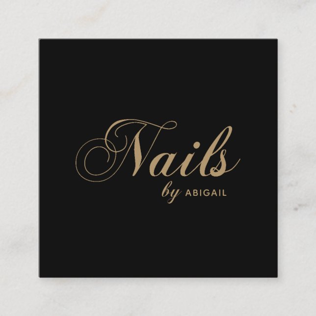 Elegant Nagel by "Namn" QR Code Social Media Black Fyrkantigt Visitkort (Framsida)