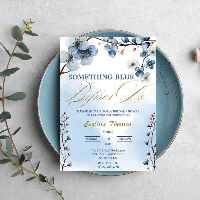 Elegant något blått innan jag gör Möhippa Inbjudningar (Elegant Something Blue Before I Do Bridal Shower watercolor navy blue gold chic elegant her bride )