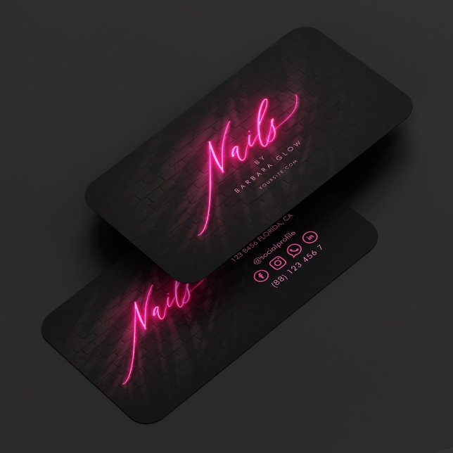 Elegant Nail Artist Manicures Shock rosa Neon Visitkort (Elegant Nail Artist Manicures Hot Pink Neon Business Card
)