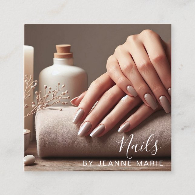 Elegant Nail Technician Salon Modern Fyrkantigt Visitkort (Framsida)