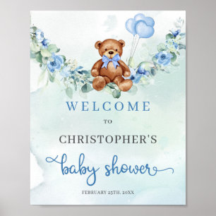 Elegant Nalle blått blommigt eucalyptus Välkommen Poster