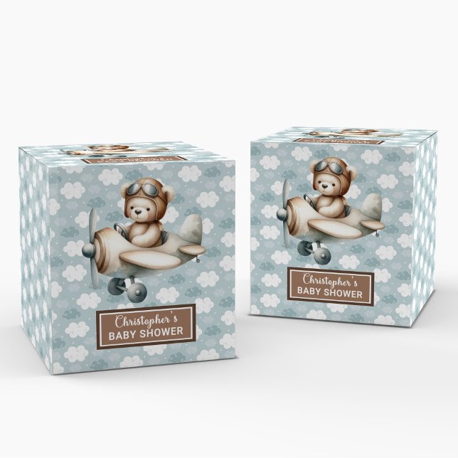 Elegant Nalle Pilot för favoritruta för babyskor Presentaskar (Elegant Teddy Bear Pilot Baby Shower Favor Box)