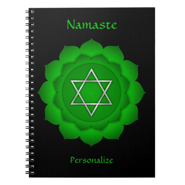 Elegant Namaste Grönt Heart Chakra Personalize Anteckningsbok (Framsidan)