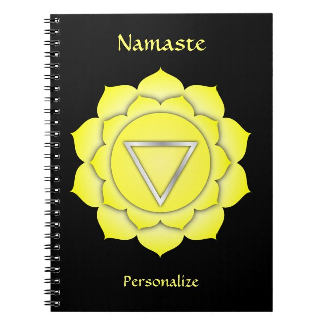 Elegant Namaste Gult Solar Chakra Personalize Anteckningsbok (Framsidan)