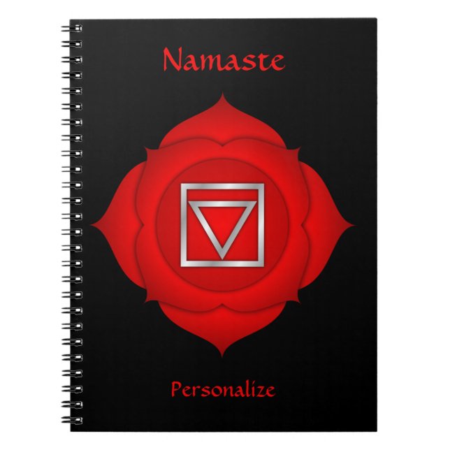 Elegant Namaste Red Root Chakra Personalize Anteckningsbok (Framsidan)