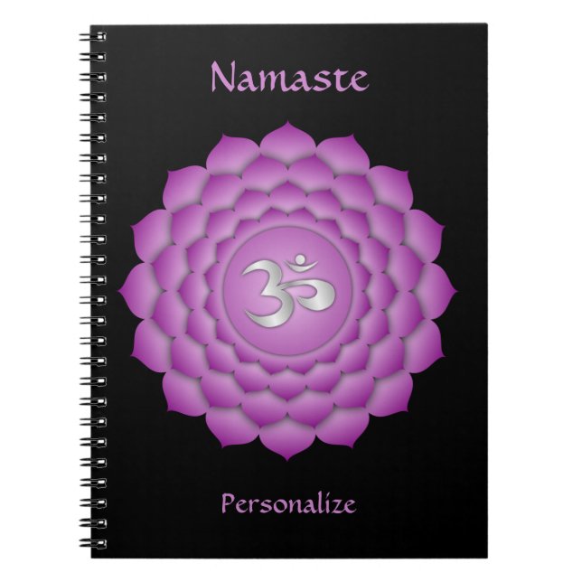 Elegant Namaste Violet Krona Chakra Personalize Anteckningsbok (Framsidan)