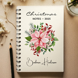 Elegant Name || Christmas Notes Pink Poinsettia Anteckningsbok