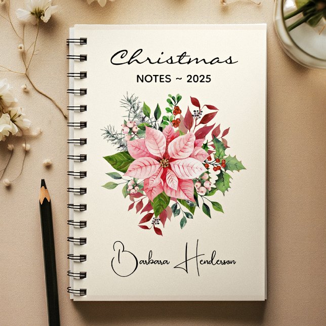 Elegant Name || Christmas Notes Pink Poinsettia Anteckningsbok (Skapare uppladdad)
