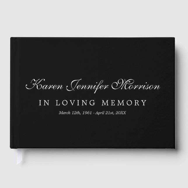 Elegant Name Gray Script Black In Loving Memory Gästböcker (Framsida)