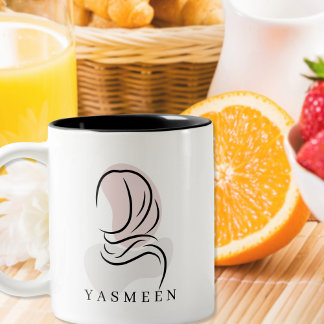 Elegant Name Mug: Minimalist Hijab Line Art, Två-Tonad Mugg