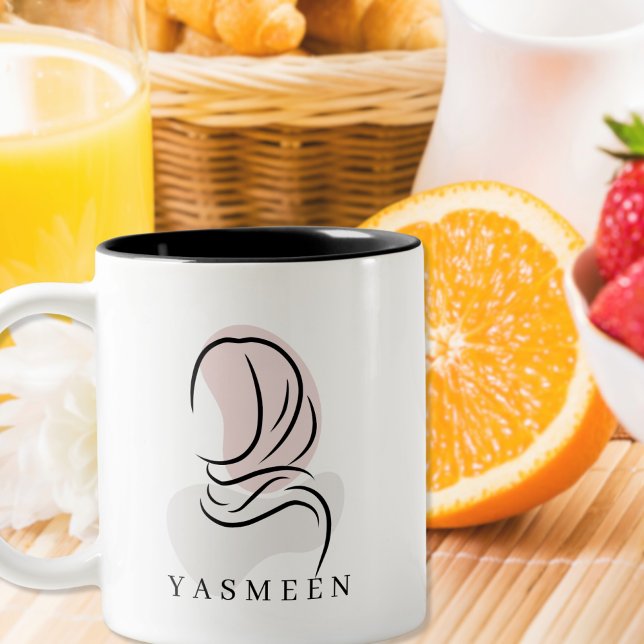 Elegant Name Mug: Minimalist Hijab Line Art,  Två-Tonad Mugg (Skapare uppladdad)
