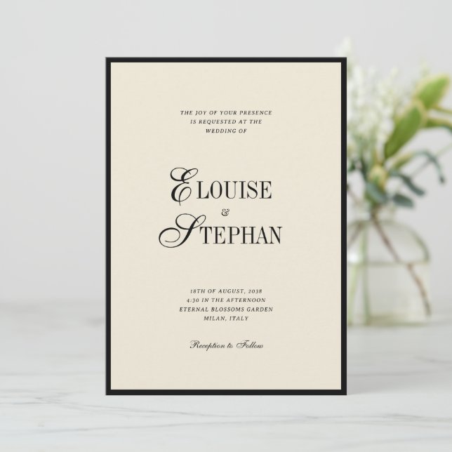 Elegant Names Ivory and Black Old Money Wedding Inbjudningar (Stående Fram)